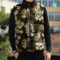 Gold Tropical Hawaii Sleeveless Puffer Jacket Seamless Monstera Plumeria Hawaiian Pattern - Polynesian Pride