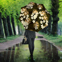 Gold Tropical Hawaii Umbrella Seamless Monstera Plumeria Hawaiian Pattern - Polynesian Pride