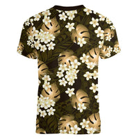 Gold Tropical Hawaii Women V-Neck T-Shirt Seamless Monstera Plumeria Hawaiian Pattern LT14 - Polynesian Pride