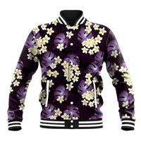 Purple Tropical Hawaii Baseball Jacket Seamless Monstera Plumeria Hawaiian Pattern - Polynesian Pride
