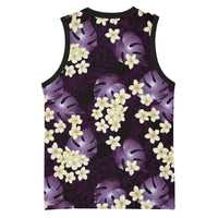 Purple Tropical Hawaii Basketball Jersey Seamless Monstera Plumeria Hawaiian Pattern - Polynesian Pride