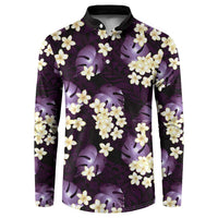 Purple Tropical Hawaii Button Sweatshirt Seamless Monstera Plumeria Hawaiian Pattern - Polynesian Pride