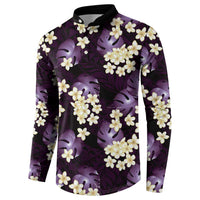 Purple Tropical Hawaii Button Sweatshirt Seamless Monstera Plumeria Hawaiian Pattern - Polynesian Pride