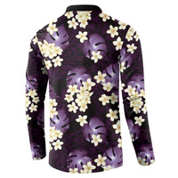 Purple Tropical Hawaii Button Sweatshirt Seamless Monstera Plumeria Hawaiian Pattern - Polynesian Pride