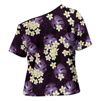 Purple Tropical Hawaii Cross Shoulder Shirt Seamless Monstera Plumeria Hawaiian Pattern - Polynesian Pride