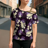 Purple Tropical Hawaii Cross Shoulder Shirt Seamless Monstera Plumeria Hawaiian Pattern - Polynesian Pride