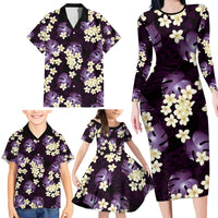Purple Tropical Hawaii Family Matching Long Sleeve Bodycon Dress and Hawaiian Shirt Seamless Monstera Plumeria Hawaiian Pattern LT14 - Polynesian Pride