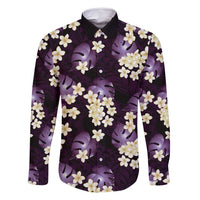 Purple Tropical Hawaii Family Matching Long Sleeve Bodycon Dress and Hawaiian Shirt Seamless Monstera Plumeria Hawaiian Pattern LT14 Dad's Shirt - Long Sleeve Purple - Polynesian Pride