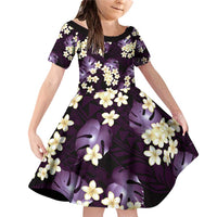 Purple Tropical Hawaii Family Matching Off Shoulder Short Dress and Hawaiian Shirt Seamless Monstera Plumeria Hawaiian Pattern LT14 Daughter's Dress Purple - Polynesian Pride