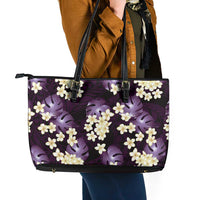 Purple Tropical Hawaii Leather Tote Bag Seamless Monstera Plumeria Hawaiian Pattern LT14 - Polynesian Pride