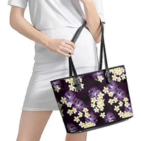 Purple Tropical Hawaii Leather Tote Bag Seamless Monstera Plumeria Hawaiian Pattern LT14 - Polynesian Pride
