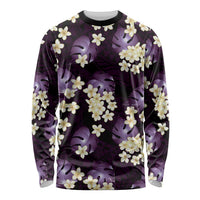 Purple Tropical Hawaii Long Sleeve Shirt Seamless Monstera Plumeria Hawaiian Pattern - Polynesian Pride