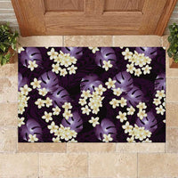 Purple Tropical Hawaii Rubber Doormat Seamless Monstera Plumeria Hawaiian Pattern - Polynesian Pride