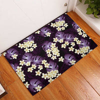 Purple Tropical Hawaii Rubber Doormat Seamless Monstera Plumeria Hawaiian Pattern - Polynesian Pride