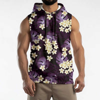 Purple Tropical Hawaii Sleeveless Hoodie Seamless Monstera Plumeria Hawaiian Pattern - Polynesian Pride