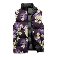 Purple Tropical Hawaii Sleeveless Puffer Jacket Seamless Monstera Plumeria Hawaiian Pattern - Polynesian Pride