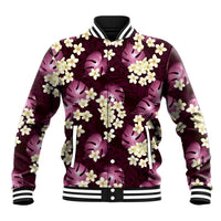 Pink Tropical Hawaii Baseball Jacket Seamless Monstera Plumeria Hawaiian Pattern - Polynesian Pride