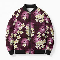 Pink Tropical Hawaii Bomber Puffer Jacket Seamless Monstera Plumeria Hawaiian Pattern - Polynesian Pride