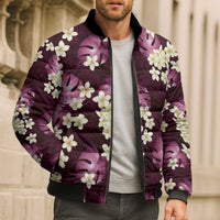 Pink Tropical Hawaii Bomber Puffer Jacket Seamless Monstera Plumeria Hawaiian Pattern - Polynesian Pride