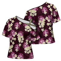 Pink Tropical Hawaii Cross Shoulder Shirt Seamless Monstera Plumeria Hawaiian Pattern - Polynesian Pride