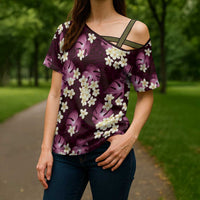 Pink Tropical Hawaii Cross Shoulder Shirt Seamless Monstera Plumeria Hawaiian Pattern - Polynesian Pride