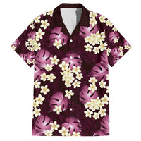 Pink Tropical Hawaii Family Matching Off The Shoulder Long Sleeve Dress and Hawaiian Shirt Seamless Monstera Plumeria Hawaiian Pattern LT14 Dad's Shirt - Short Sleeve Pink - Polynesian Pride
