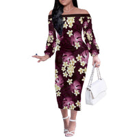 Pink Tropical Hawaii Family Matching Off The Shoulder Long Sleeve Dress and Hawaiian Shirt Seamless Monstera Plumeria Hawaiian Pattern LT14 Mom's Dress Pink - Polynesian Pride