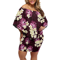 Pink Tropical Hawaii Family Matching Off Shoulder Short Dress and Hawaiian Shirt Seamless Monstera Plumeria Hawaiian Pattern LT14 Mom's Dress Pink - Polynesian Pride