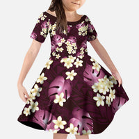 Pink Tropical Hawaii Kid Short Sleeve Dress Seamless Monstera Plumeria Hawaiian Pattern - Polynesian Pride