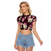 Pink Tropical Hawaii Raglan Cropped T Shirt Seamless Monstera Plumeria Hawaiian Pattern LT14 Female Pink - Polynesian Pride