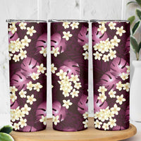 Pink Tropical Hawaii Skinny Tumbler Seamless Monstera Plumeria Hawaiian Pattern - Polynesian Pride