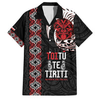 Aotearoa Toitu Te Tiriti Family Matching Puletasi and Hawaiian Shirt Honour The Treaty Maori Haka LT14 Dad's Shirt - Short Sleeve Black - Polynesian Pride