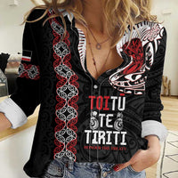 Aotearoa Toitu Te Tiriti Women Casual Shirt Honour The Treaty Maori Haka LT14 Female Black - Polynesian Pride