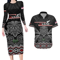 Aotearoa Toitu Te Tiriti Couples Matching Long Sleeve Bodycon Dress and Hawaiian Shirt Stand Together! Stand Stronger! - NZ Tiki LT14 Black - Polynesian Pride