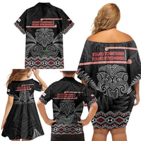 Aotearoa Toitu Te Tiriti Family Matching Off Shoulder Short Dress and Hawaiian Shirt Stand Together! Stand Stronger! - NZ Tiki LT14 - Polynesian Pride