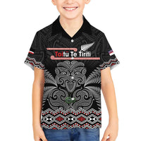 Aotearoa Toitu Te Tiriti Family Matching Off Shoulder Short Dress and Hawaiian Shirt Stand Together! Stand Stronger! - NZ Tiki LT14 Son's Shirt Black - Polynesian Pride