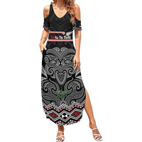 Aotearoa Toitu Te Tiriti Family Matching Summer Maxi Dress and Hawaiian Shirt Stand Together! Stand Stronger! - NZ Tiki LT14 Mom's Dress Black - Polynesian Pride