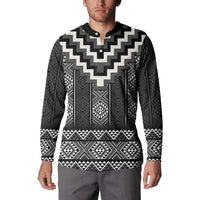 Black Taniko Aotearoa Button Sweatshirt Niho Taniwha Mix Poutama LT14