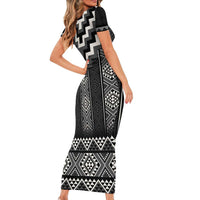 Black Taniko Aotearoa Family Matching Short Sleeve Bodycon Dress and Hawaiian Shirt Niho Taniwha Mix Poutama LT14 - Polynesian Pride