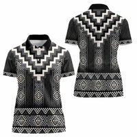 Black Taniko Aotearoa Women Polo Shirt Niho Taniwha Mix Poutama LT14 - Polynesian Pride