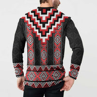 Red Taniko Aotearoa Button Sweatshirt Niho Taniwha Mix Poutama LT14