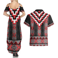 Red Taniko Aotearoa Couples Matching Summer Maxi Dress and Hawaiian Shirt Niho Taniwha Mix Poutama LT14