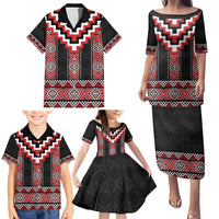 Red Taniko Aotearoa Family Matching Puletasi and Hawaiian Shirt Niho Taniwha Mix Poutama LT14