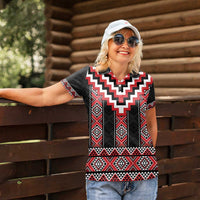 Red Taniko Aotearoa Women Polo Shirt Niho Taniwha Mix Poutama LT14