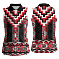 Red Taniko Aotearoa Women Sleeveless Polo Shirt Niho Taniwha Mix Poutama LT14