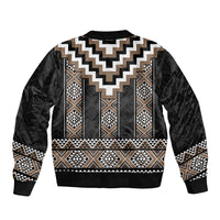 Brown Taniko Aotearoa Bomber Jacket Niho Taniwha Mix Poutama LT14