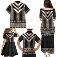 Brown Taniko Aotearoa Family Matching Puletasi and Hawaiian Shirt Niho Taniwha Mix Poutama LT14