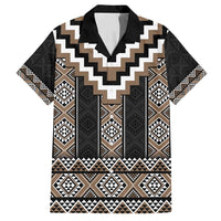 Brown Taniko Aotearoa Family Matching Summer Maxi Dress and Hawaiian Shirt Niho Taniwha Mix Poutama LT14 Dad's Shirt - Short Sleeve Brown - Polynesian Pride