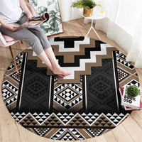 Brown Taniko Aotearoa Round Carpet Niho Taniwha Mix Poutama LT14