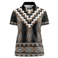 Brown Taniko Aotearoa Women Polo Shirt Niho Taniwha Mix Poutama LT14